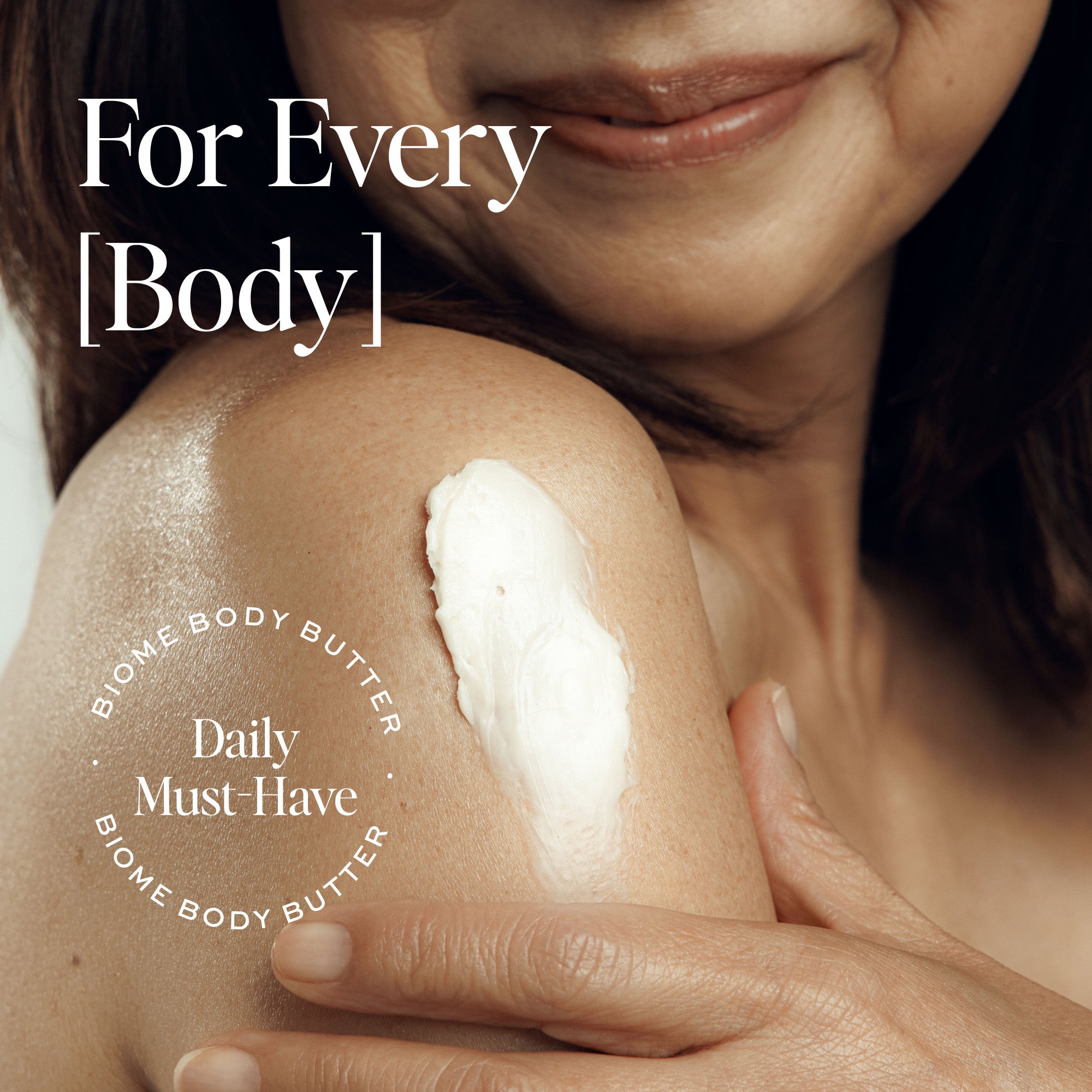 a woman applying body butter on her shoulder