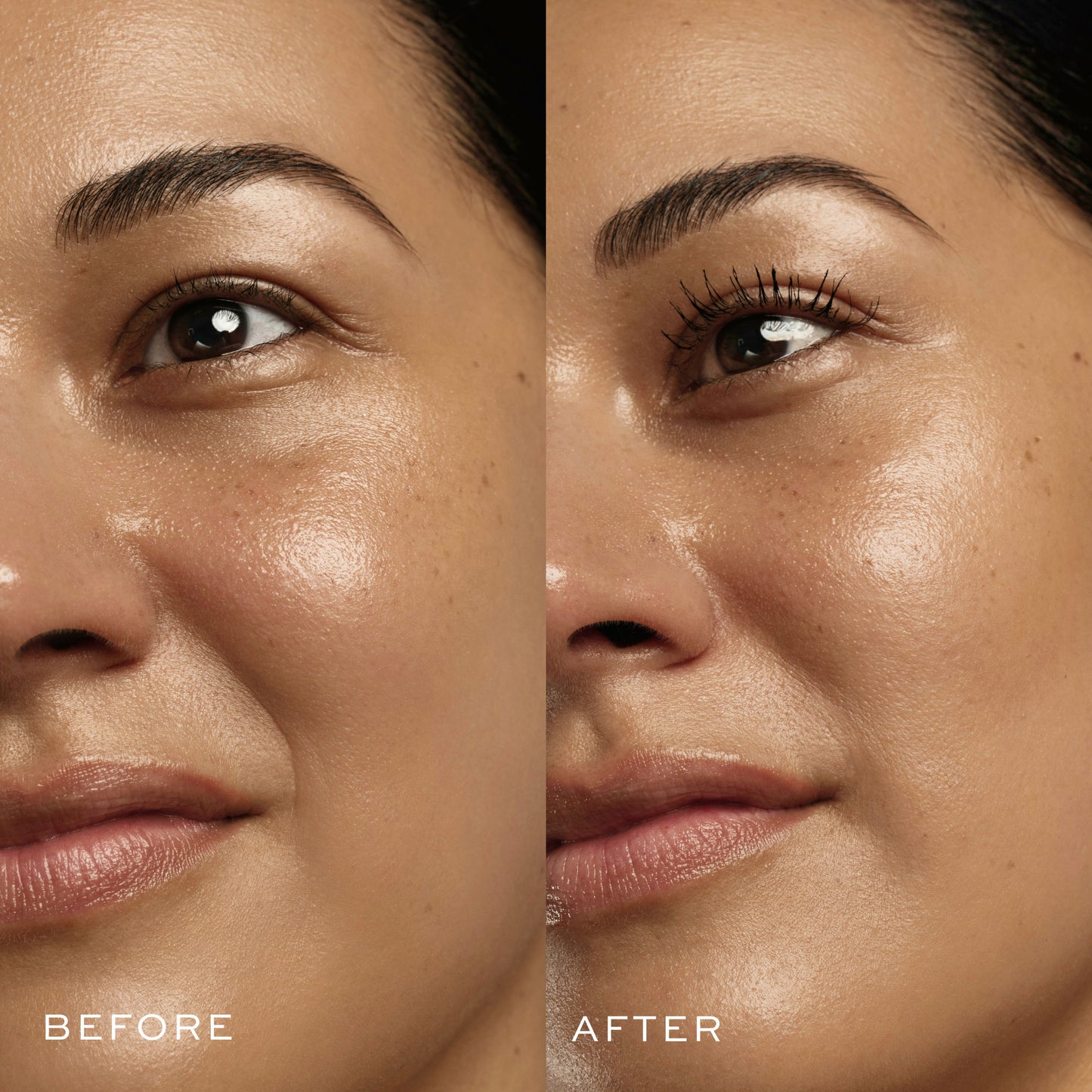 before and after application of volume mascara