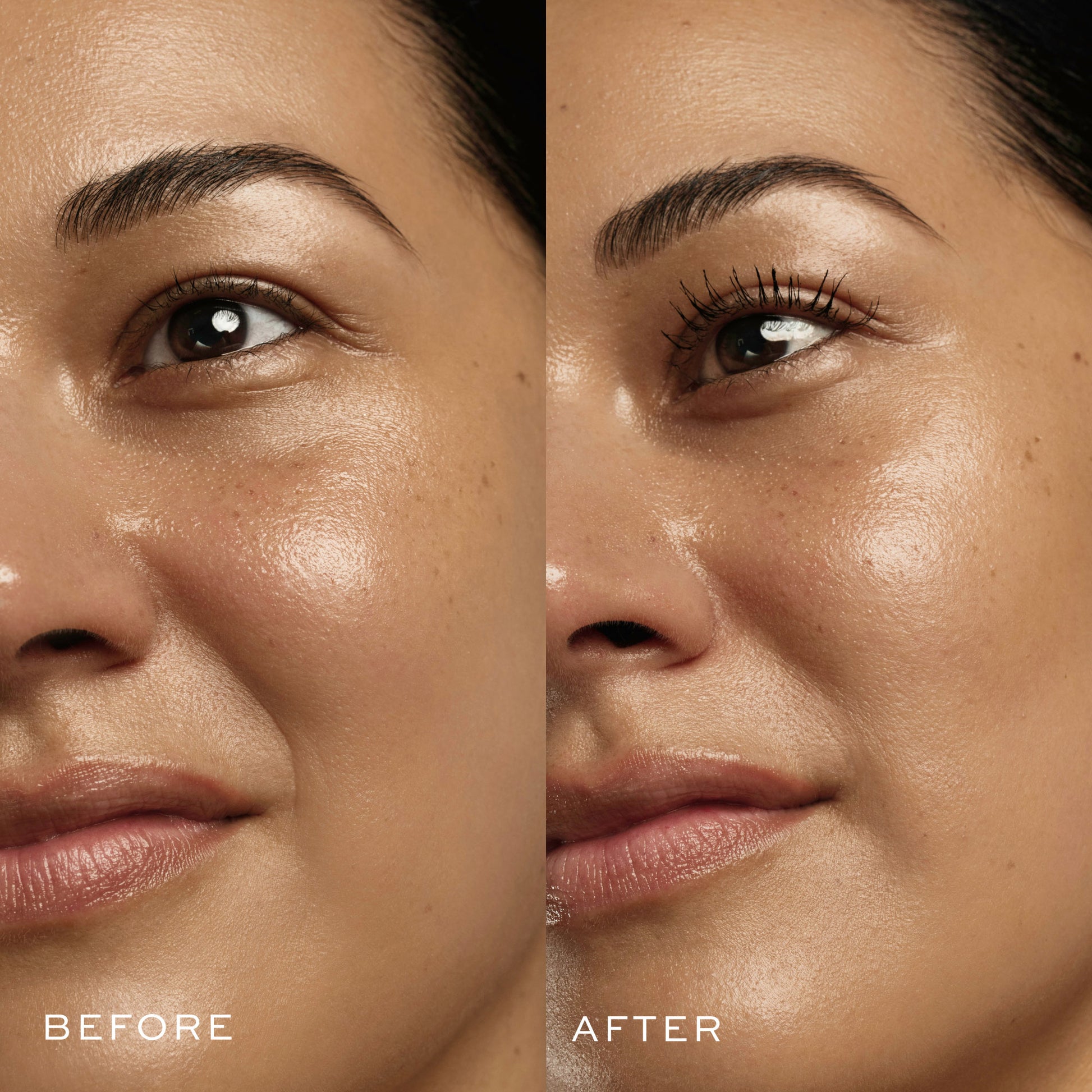 before and after application of volume mascara