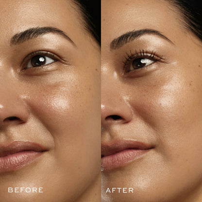 before and after application of volume mascara