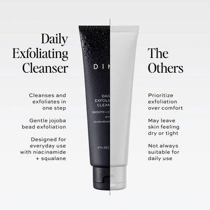 Black tube with textured surface containing Daily Exfoliating Cleanser with jojoba beads, 4 FL OZ.