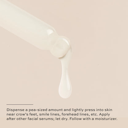Dispense a pea-sized amount and lightly press into skin near crow's feet