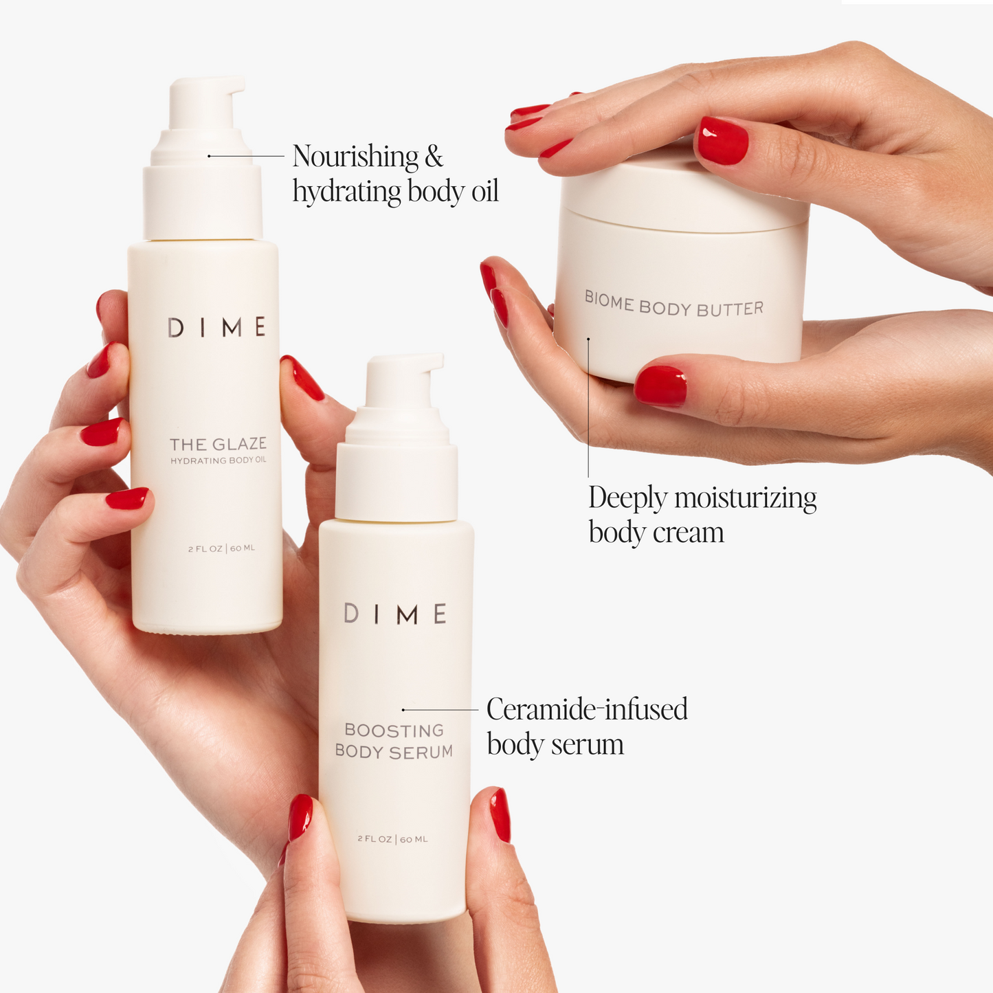 Nourishing & hydrating body oil, Deeply moisturizing body cream, Ceramide-infused body serum