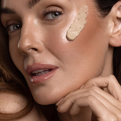 lifestyle photo of girl with the mask swatched on her face