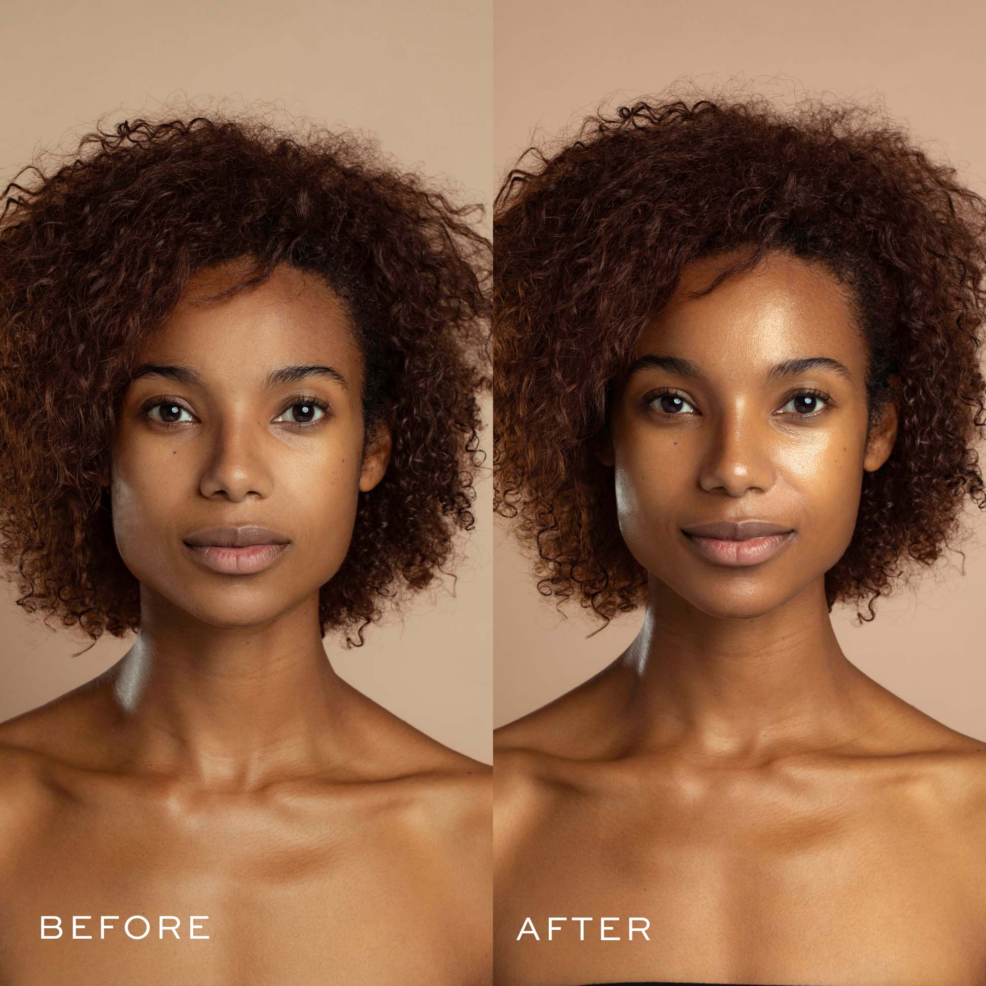 a woman with curly hair before and after